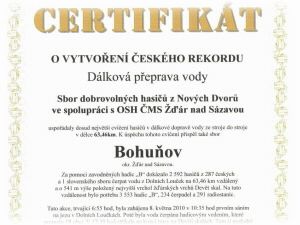 Certifikt za ast SDH Bohuov na pekonn rekordu