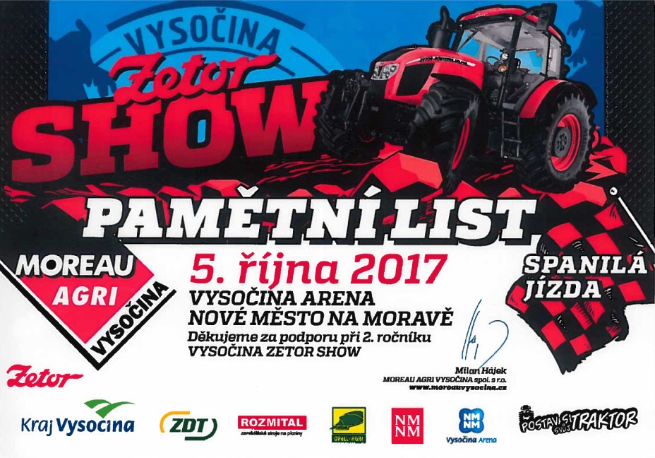 Pamtn list za ast ve spanil jzd v rmci akce Vysoina Zetor show 2017